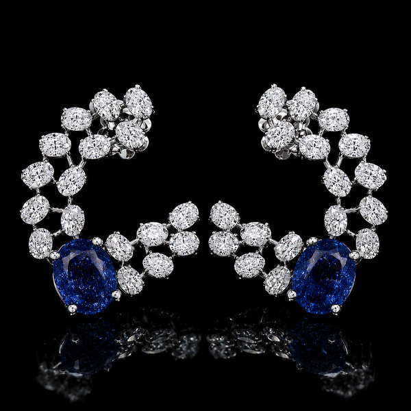 Blue Sapphire Vine Cuff Earrings