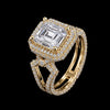 Royal Halo Emerald-Cut Diamond Ring with Split Shank