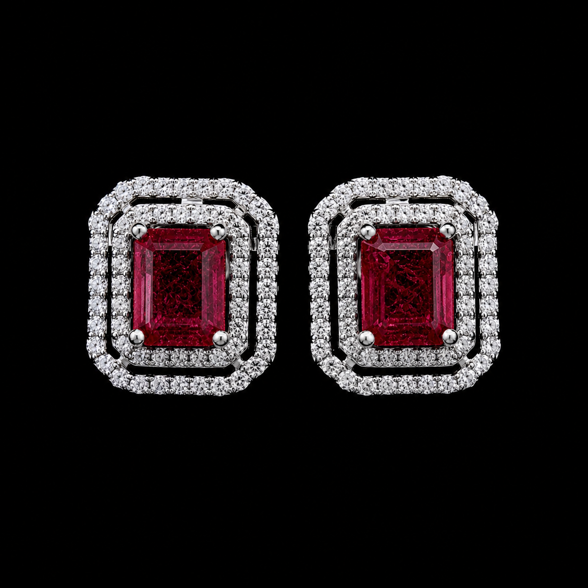 Double Frame Ruby Studs