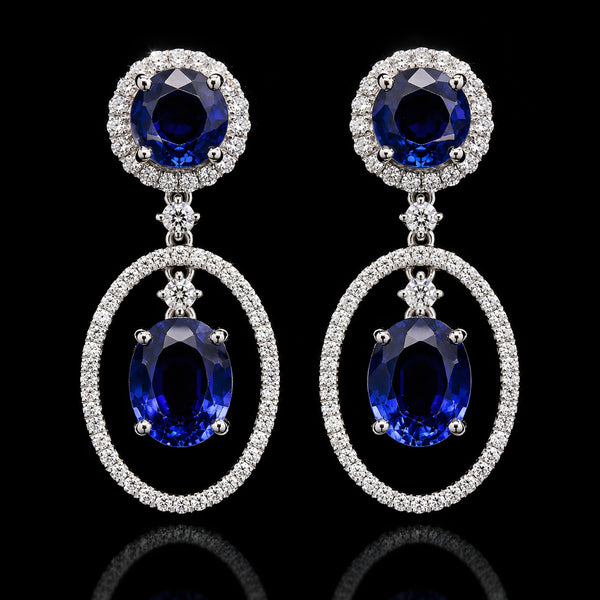 Blue Sapphire Halo Drop Earring
