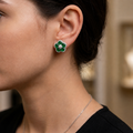 Emerald Petal Halo Studs