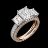 Elegant Three-Stone Emerald Cut Diamond Ring with Pavé Band in Two-Tone Gold