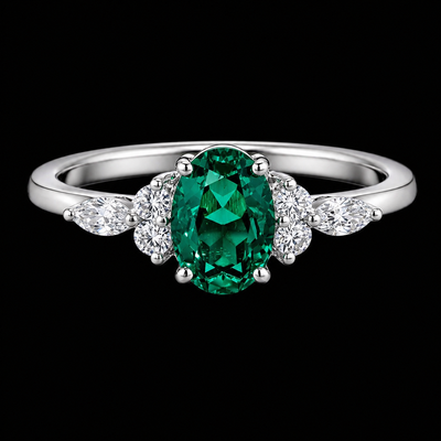 Emerald Aura Moissanite Ring in 925 Sterling Silver