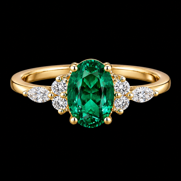 Emerald Aura Moissanite Ring in 925 Sterling Silver