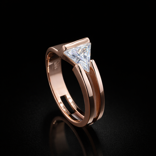 Elegant Rose Gold Triangular Diamond Ring – Split Shank Design