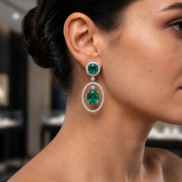 Emerald Halo Drop Earring