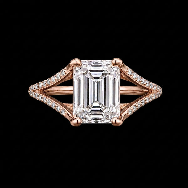 Emerald Moissanite Split-Shank Silver Ring