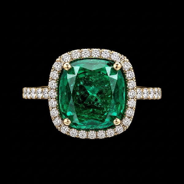 Emerald Halo Elegance Ring in Silver with Moissanite Diamonds