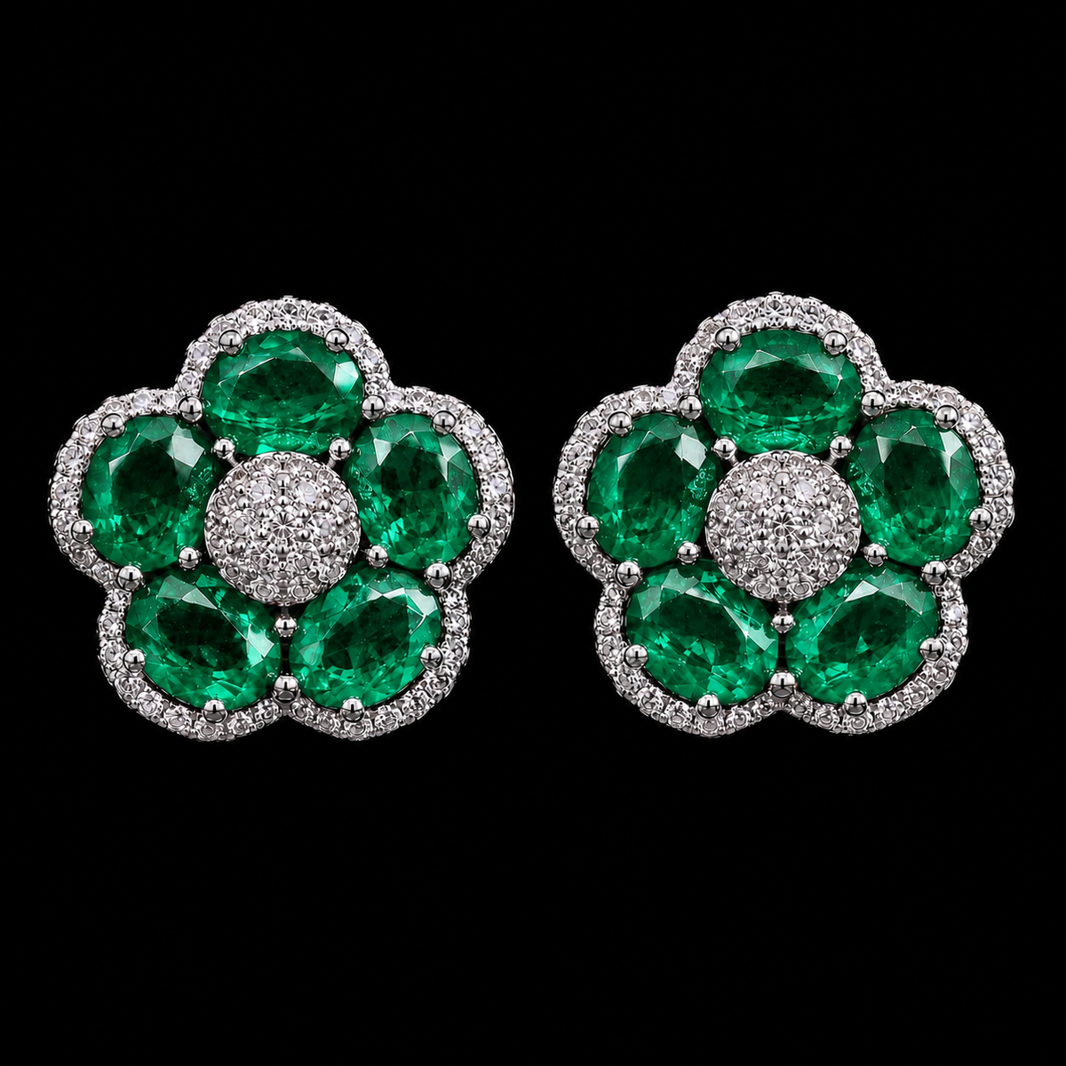 Emerald Petal Halo Studs