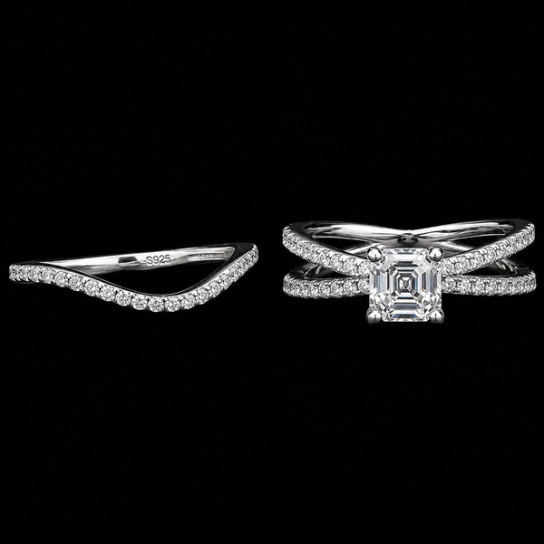 Luminous Cross-Band Ring – Hand-Cut Asscher Moissanite
