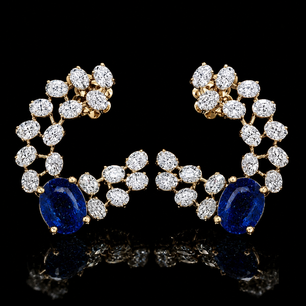 Blue Sapphire Vine Cuff Earrings