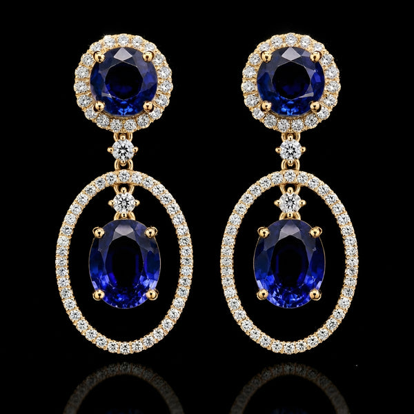 Blue Sapphire Halo Drop Earring