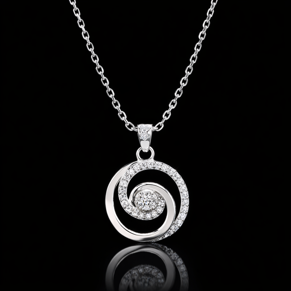 Elegant Silver Spiral Diamond Pendant Necklace