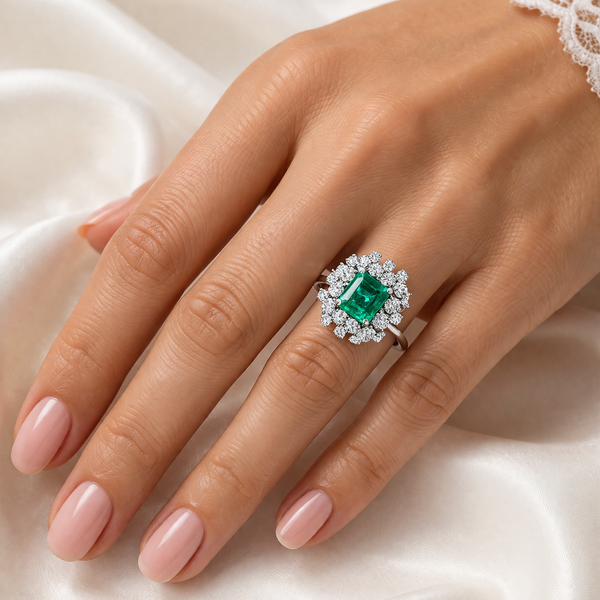 Emerald Halo Brilliance Ring – Precision-Cut Diamond Elegance