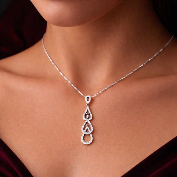 Diamond Cascade Silver Pendant – Graceful Brilliance in Sterling Silver