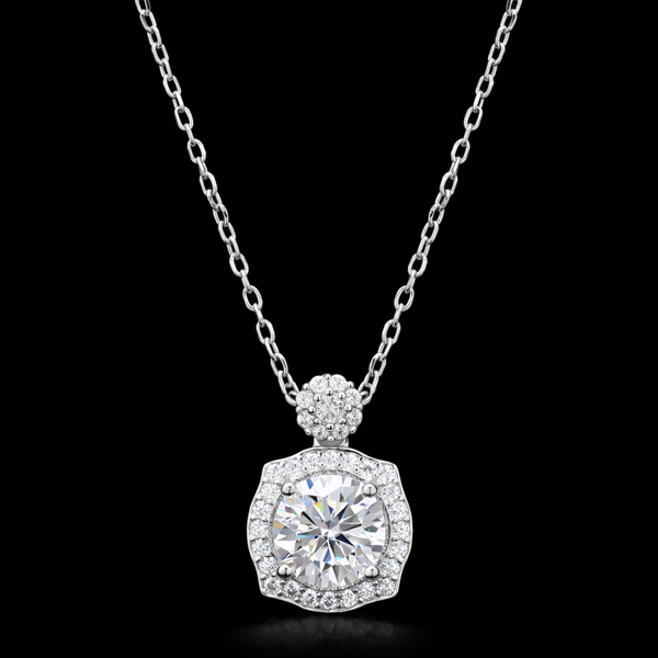Cushion Halo Diamond Pendant in Sterling Silver – A Signature of Timeless Brilliance