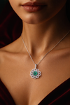 Emerald Bloom Diamond Pendant Necklace in 925 Silver | Floral Halo Silver Pendant