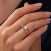 Elegant Dual-Tone Diamond Bypass Ring for Women | Silver & Rose Gold Finish