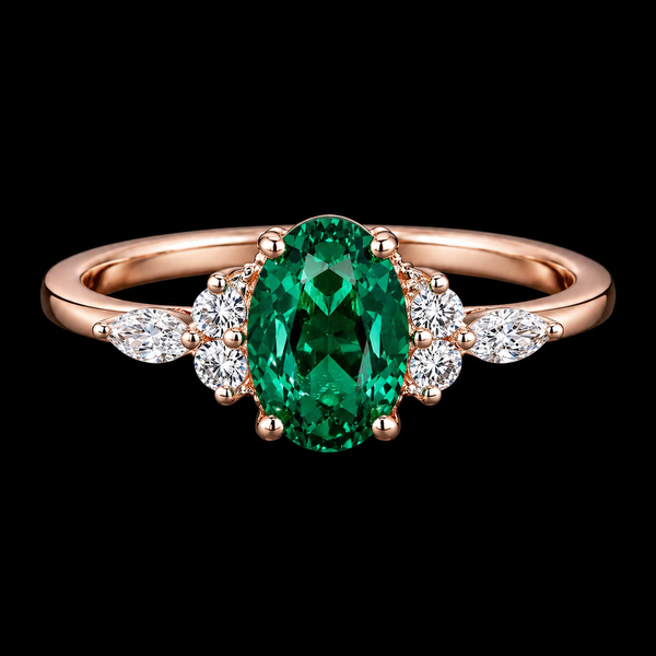 Emerald Aura Moissanite Ring in 925 Sterling Silver