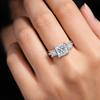 Elegant Three-Stone Princess Cut Moissanite Diamond Ring in Silver