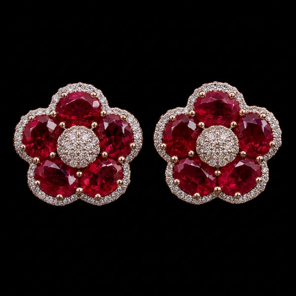 Ruby Petal Halo Studs