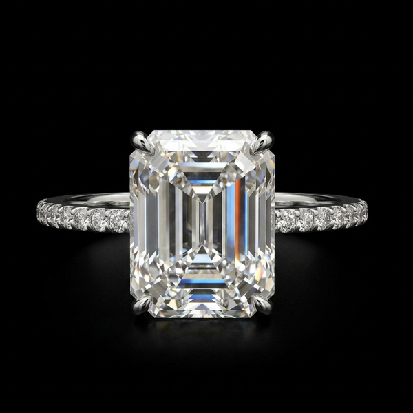 Emerald-Cut Moissanite Solitaire Ring in Sterling Silver