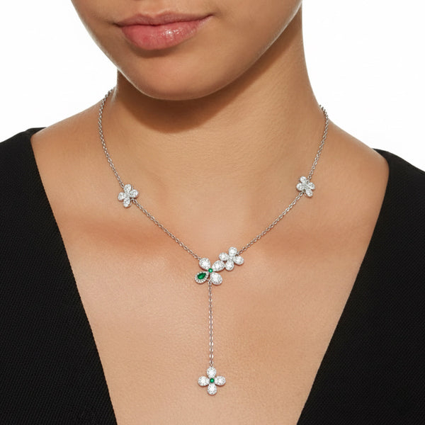 Emerald Floral Lariat Silver Pendant – Graceful Bloom in Sterling Silver