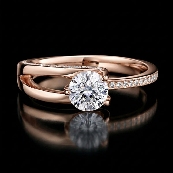 Elegant Rose Gold Solitaire Moissanite Diamond Ring