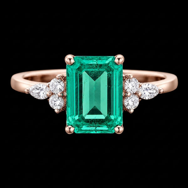 Emerald Elegance – Timeless Moissanite & Diamond Ring