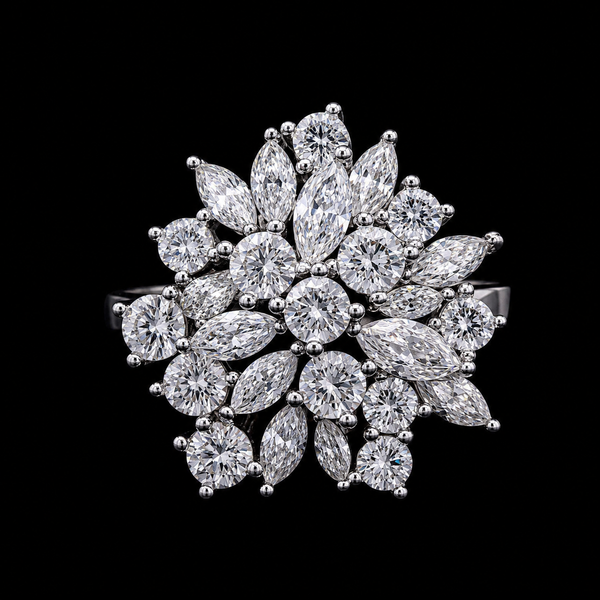 Radiant Floral Moissanite Diamond Statement Ring