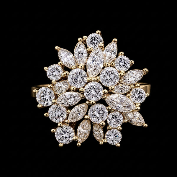 Radiant Floral Moissanite Diamond Statement Ring
