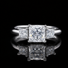 Elegant Three-Stone Princess Cut Moissanite Diamond Ring in Silver
