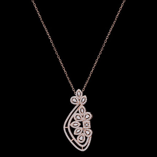a rose gold-plated cubic zirconia pendant and earring set.