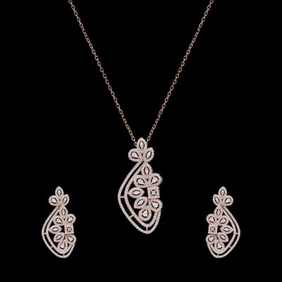 a rose gold-plated cubic zirconia pendant and earring set.