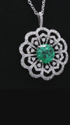 Emerald Bloom Diamond Pendant Necklace in 925 Silver | Floral Halo Silver Pendant